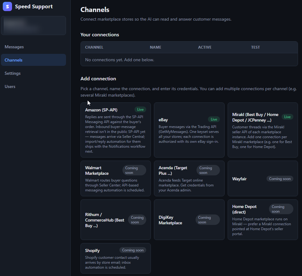 Support screenshot